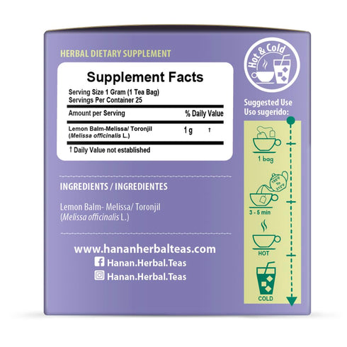 150 Hanan Peruvian Secrets Lemon Balm Tea (Toronjil) - Teabags of Herbal Tea - Melissa Herb for Relaxing Herbal Tea