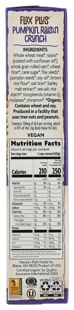 12.35 oz (350 Nature's Path, Organic Flax Plus Cereal, Pumpkin Raisin Crunch, g)