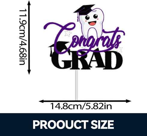 LQINBIBJ 2025 Glitter Purple Congrats Dentist Cake Topper - Class Of Medical School Graduation Party Decorations