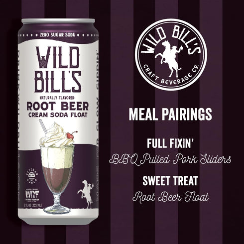 12oz 12-Pack) Root Beer - Wild Bill's Zero Sugar Cream Soda, Zero Artificial Colors, Flavors or Preservatives
