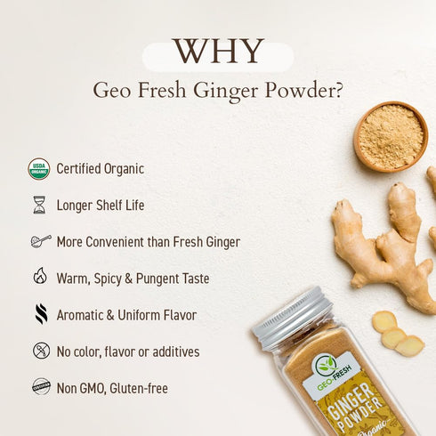 1.4 oz Geo-Fresh Organic Ginger Powder - Ground Ginger Powder Organic Raw - USDA Certified, Non-GMO, Kosher