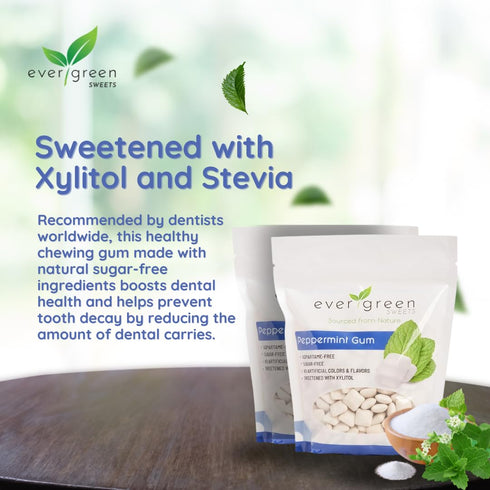 Evergreen Sweets 400 Chewing gum - Pieces Per Bag - Natural Peppermint Gum Made with Xylitol and Stevia - Sugar-Free