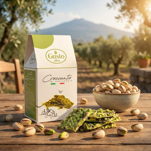 6.7 oz (190 GUSTO ETNA Pistachio Brittle, Sweet Pistachios Butter Chews with Pistachio crumbles, Bite Size