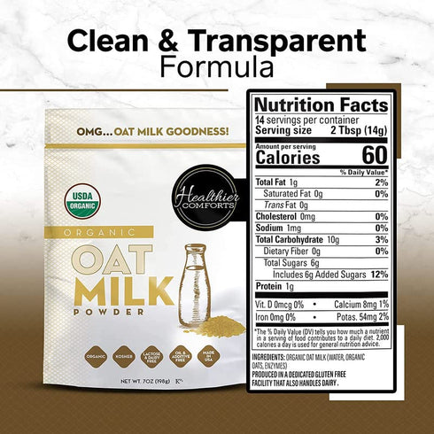 7oz Oat Milk Powder - Natural and Plant Based Milk with a Clean Formula - Gluten-Free, Vegan, USDA Organic Certified
