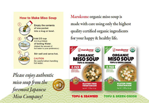 4 packets 1.07 oz Marukome Organic Miso Soup Tofu & Green Onion, Instant Miso Soup, Gluten Free, No Preservatives, USDA