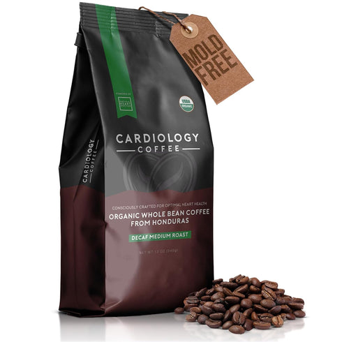 Cardiology Coffee Medium Roast Decaf Coffee Beans USDA Certified Organic, Mold Free