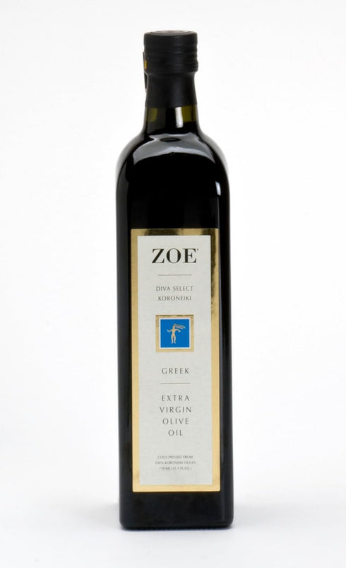 100% 25.5 oz (750mL) ZOE Diva Select Koroneiki Greek Extra Virgin Olive Oil, Cold Pressed, Koroneiki Olives, Imported