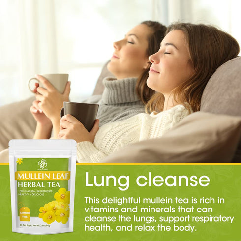 40 Mullein Leaf Tea - Respiratory and Lung Cleanse Herbal Tea, Caffeine Free, Tea Bags
