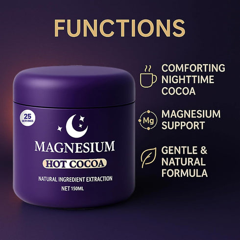 WSJAWH 25 Magnesium Hot Cocoa Jar Melatonin-Free Natural Sleep, Hot Chocolate Powder for Adults with Reishi Mushroom