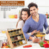 3-Tier 12 12 TILZ GEAR Wooden Spice Rack, Filled Glass Jars, Organic Spices Included, Brown
