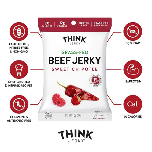 Pack, 1.0 oz 8 Pack, 2 Think Jerky Beef and Turkey Jerky Variety Classic, Sweet Chipotle, Sriracha Honey, Sesame