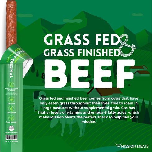 100% 1oz (Pack 24) Mission Meats Beef Sticks Grass Fed Beef, Zero Sugar, Healthy Snacks, Individually Wrapped, Gluten
