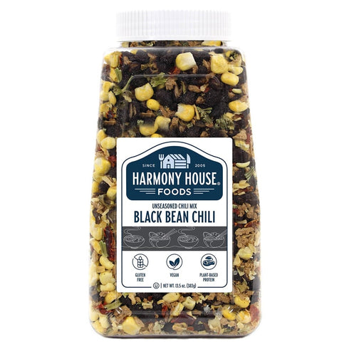 Harmony House Foods Chili Mix, Black Bean Chili, 13.5 Ounce Quart Size