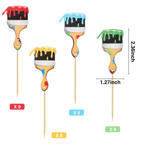 Paint Brush Cupcake Toppers Painting Cupcake Picks Toothpicks for Art Theme Cake Decorations Graffiti Artist Birthday Party Favors Supplies (36 Pieces)