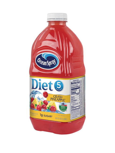 64 Oz (Pack 8) Ocean Spray Diet Cranberry Pineapple Juice Drink, FL Bottle