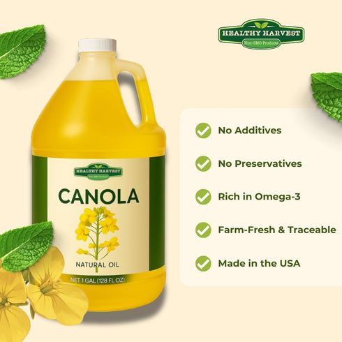 1-Gallon Healthy Harvest Canola Oil, Naturally Expeller Pressed, Gourmet Canola Cooking Oil, Medium-Heat Cooking, Great