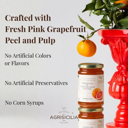 12.7 oz Agrisicilia Sicilian Pink Grapefruit Marmalade Authentic Italian Fruit Jam with Peel, Made in Sicily, Glass Jar