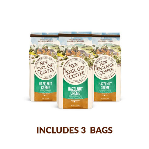 10oz (Pack 3) New England Coffee Hazelnut Creme Decaffeinated Medium Roast Ground Coffee, Bag