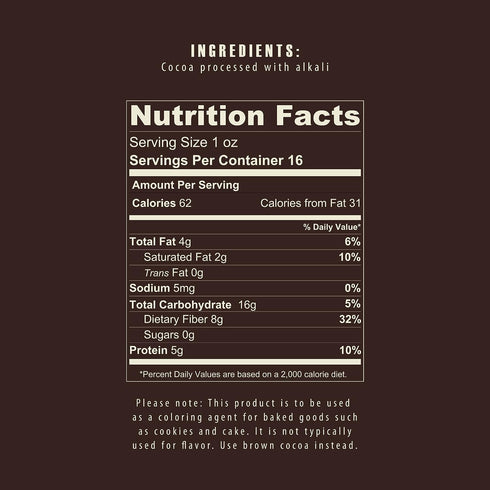 The Cocoa Trader Black Cocoa Powder for Baking, 1lb Darkest Dutch Processed Unsweetened Chocolate Flavor