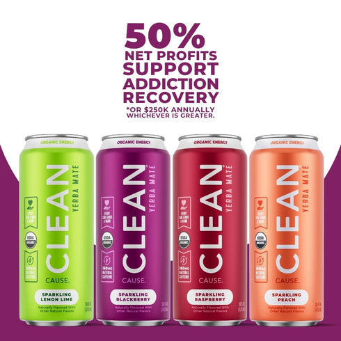 Pack 160mg (16oz 12-Pack 4 CLEAN Cause Low Calorie Variety Yerba Mate Tea Sparkling, USDA Organic Energy Drink