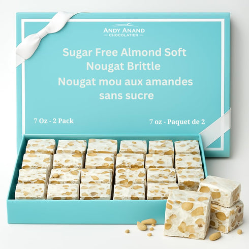 (Pack 2) ANDY ANAND CHOCOLATIER Sugar Free Almond Soft Nougat Brittle, Made in Italy, Gluten Free Nougat Candy Turrones