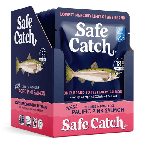 12-Pack 3oz Packets Safe Catch Wild Pacific Pink Salmon Skinless Boneless Wild-Caught Salmon Fish Pouch, Mercury