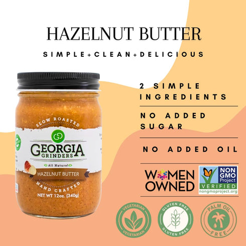 Whole30 12 (1 Pack) Georgia Grinders Hazelnut Creamy Gourmet Nut Butter Spread, Approved, Non-GMO, Gluten Free, No Palm