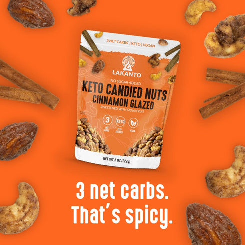3 Lakanto Candied Nuts Cinnamon Glazed - No Sugar Added, Sweetened with Monk Fruit, Net Carbs, Keto Diet Friendly