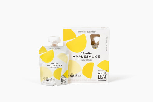 (Pack 24) White Leaf Applesauce Pouches, Organic Toddler Snack - No Added Sugar Banana Apple Sauce Pouch, Non-GMO
