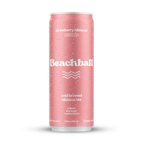 12-Pack 12oz Beachball Organic Strawberry Hibiscus Iced Tea (Caffeine Free) Low Sugar, Low Calorie, No Artificial