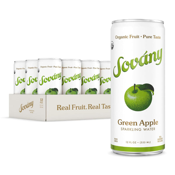 Sovny Sparkling Water, Green Apple, Seltzer Water Drinks, USDA Organic, Made With