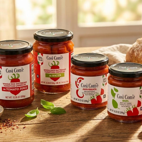 (12.354 oz) 350 100% Cosi Come - Datterino Red Tomatoes Unpeeled in Water, Datterini Tomatoes in water g, Low-acid, No