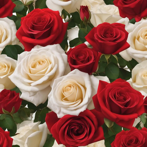 KaBloom - 6 Red and white Roses with Vase - Fresh Flowers