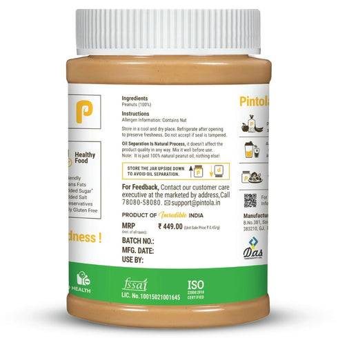 (1kg (Pack 1)) 30g Pintola All Natural Peanut Butter (Creamy) of | Unsweetened | Protein | Non GMO | Gluten Free |