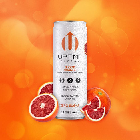 12 Pack, 142mg 0 12 oz UPTIME Energy Drink, Blood Orange Sparkling, Vitamin C, L Theanine, Calcium, Sugar Free Energy