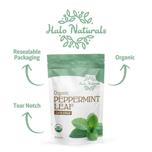 Organic Peppermint Leaf Cut & Sifted, 4 Ounces (Mentha piperita) - USDA Certified, Resealable Pouch