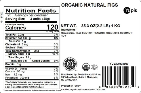 2.2 lb (35.2 oz), Yupik Organic Natural Figs, Gluten-Free, Non-GMO, Vegan, Whole Dried Fruits, Naturally Sweet, No
