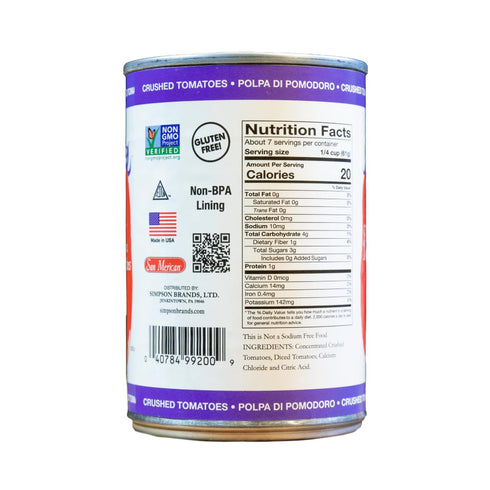 14.5 (Pack 6) SMT SAN MERICAN TOMATO - No Salt Added Crushed Canned Tomatoes - Ounce of - USA Grown