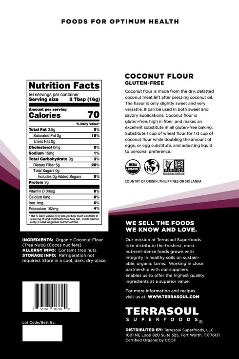 6 Lbs (3 Pack) Terrasoul Superfoods Organic Coconut Flour, - Gluten-Free | Unrefined | Fine Texture | Premium Quality