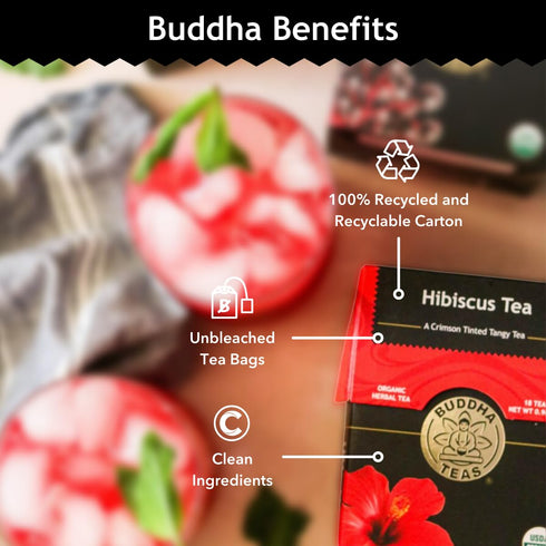 Wellbeing 100% 18 (Pack 1) Buddha Teas - Hibiscus - Organic Herbal Tea - For Health & - With Antioxidants, Vitamin C