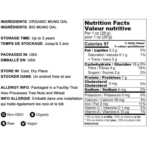 4 Food to Live Organic Yellow Mung Dal, Pounds Non-GMO, Peeled Split Mung Beans (Moong Dal). Ayurvedic Food. Easy