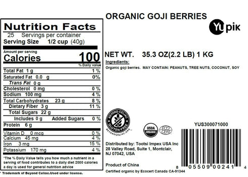 2.2 lb (35.2 oz), Yupik Organic Dried Goji Berries, Gluten-Free, Non-GMO, Vegan, Dried Fruits, Wolfberries