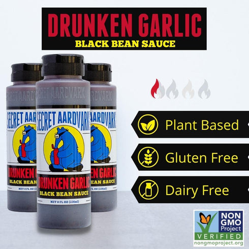 Secret Aardvark Drunken Garlic Black Bean Sauce – Garlic Hot Sauce, Stir Fry Sauce, Mild BBQ Sauce, Low Carb, Dairy Free, Chili Garlic Sauce, Gluten-Free Hot Sauce & Marinade – 8 fl oz 2 Pack