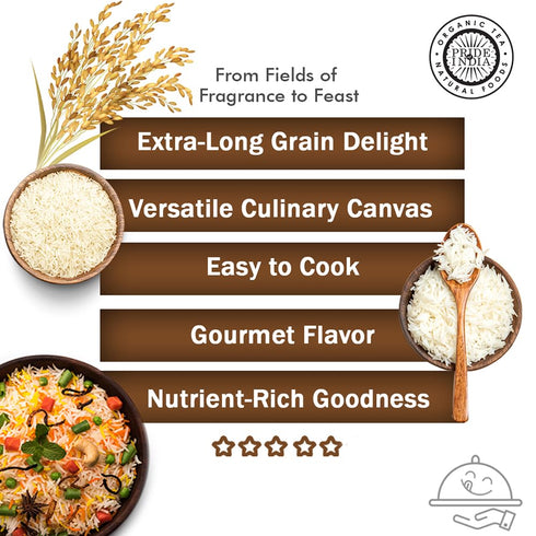 3 lb 2 Pride of India Basmati Rice | Extra Long Grain Indian Basmati Rice Naturally Aged Years | Non Sticky Aromatic