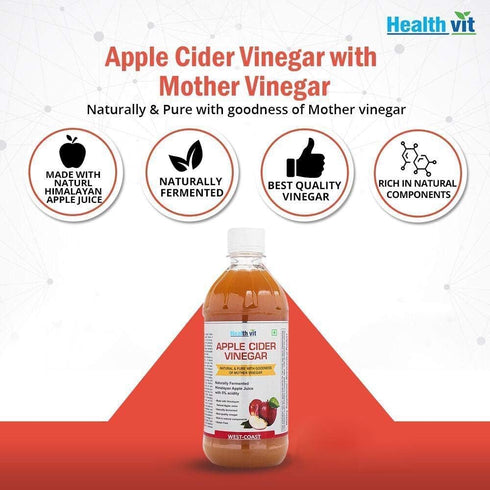 Zeeke 500 ml HealthVit Apple Cider Vinegar with Mother Vinegar, Raw, Unfiltered and Undiluted