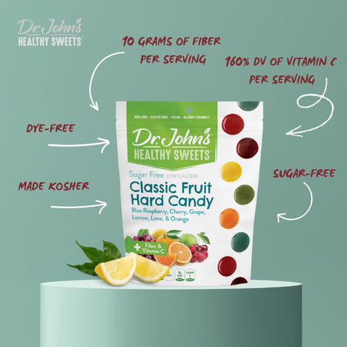 100 Count, 1 LB Dr. John's Healthy Sweets Classic Fruit Hard Candy with Zero Sugar, Dye Free, Plant Based, Keto