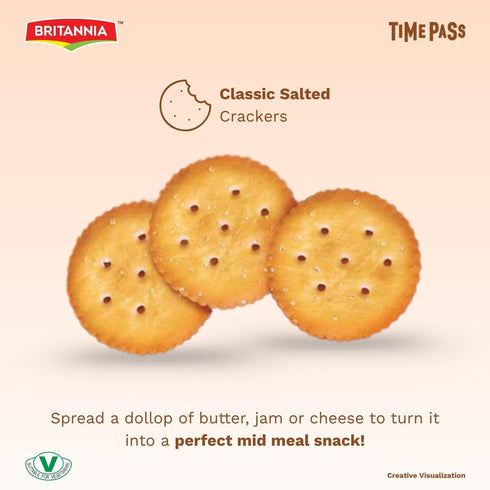 Pack- 312 GM(11 oz)- 8 39gm Britannia Time Pass Classic Salted Biscuits | Family * | Light & Crispy Snack Perfect