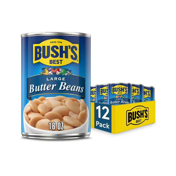 BUSH'S BEST 16 oz Canned Large Butter Beans, Source of Plant Based