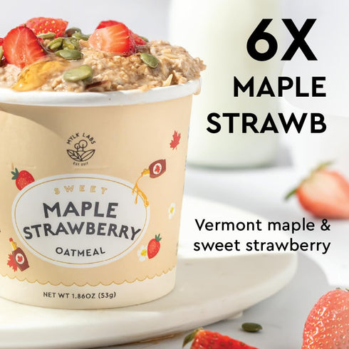 6 Pack Mylk Labs Maple Strawberry Protein Oatmeal Cups, Whole Grain, Low Sugar, High Fiber Breakfast with Low Sodium