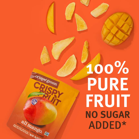 0.63 Oz (Pack 12), 100% Crispy Green Freeze-Dried Mango Fruit Snacks, of Pure Fruit, All-Natural, No Added Sugar